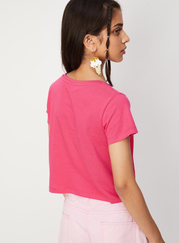 Girls Printed Cotton Crop Cotton T-shirt