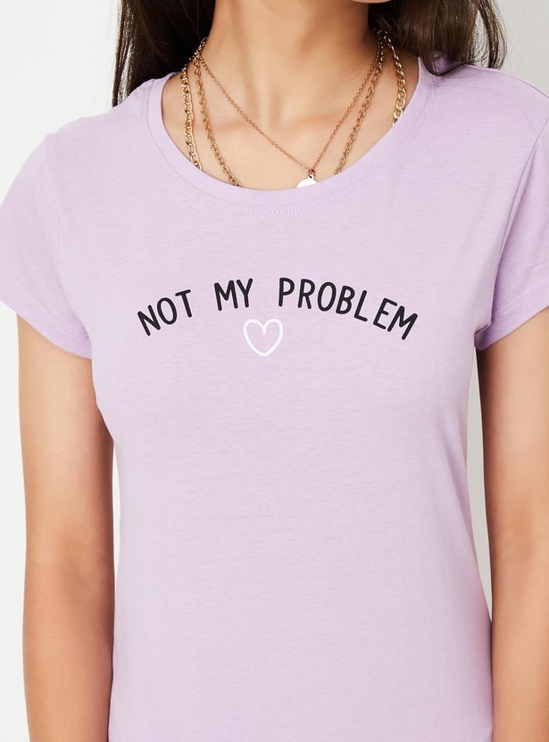 Girls Typographic Printed Pure Cotton T-shirt