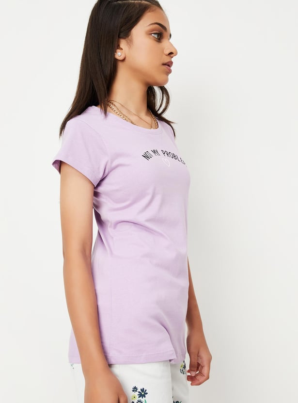 Girls Typographic Printed Pure Cotton T-shirt
