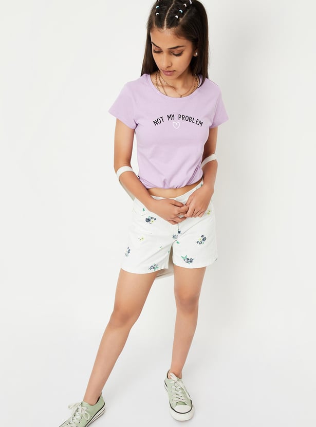 Girls Typographic Printed Pure Cotton T-shirt