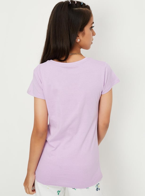 Girls Typographic Printed Pure Cotton T-shirt