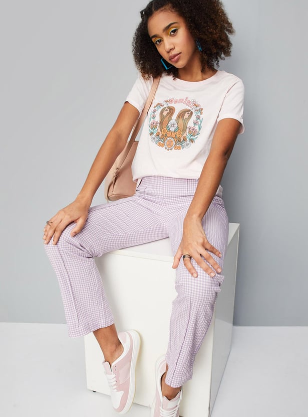 Women Zodiac Printed Round Neck T-shirt