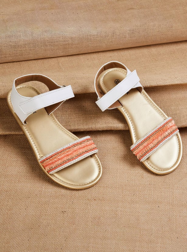 Girls Bead Embroidered Flat Sandals