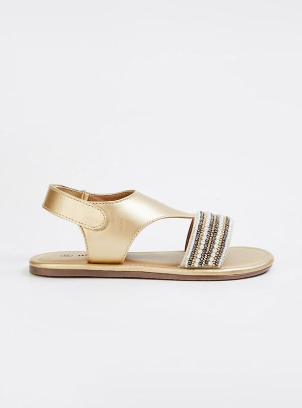 Girls Embroidered Open-Toe Sandals