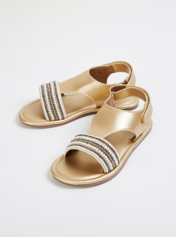 Girls Embroidered Open-Toe Sandals