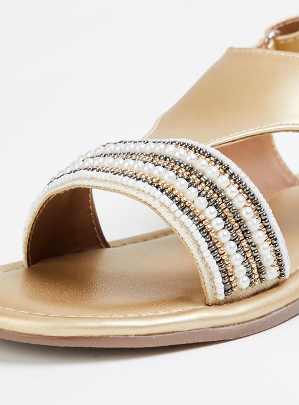 Girls Embroidered Open-Toe Sandals