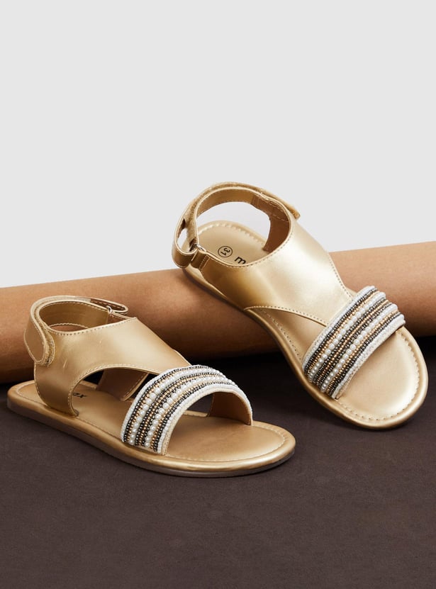 Girls Embroidered Open-Toe Sandals
