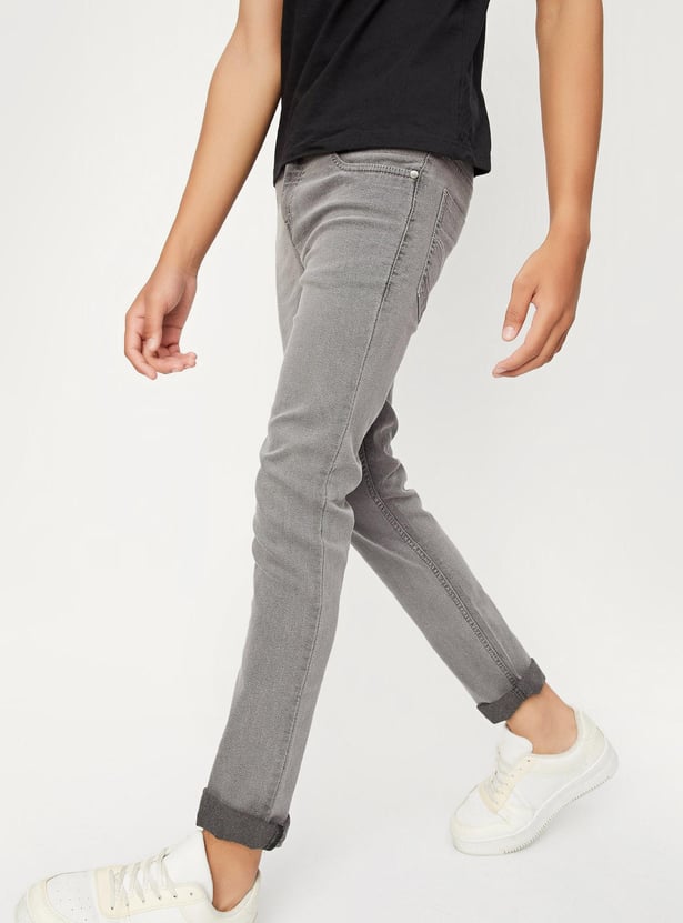 Boys Cotton Washed Slim Fit Jeans