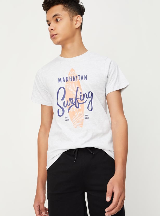 Boys Typographic Printed Cotton T-shirt
