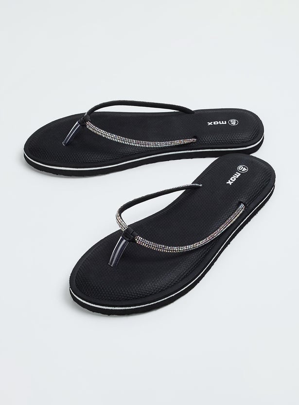 Women Stone Embellished Flip Flops