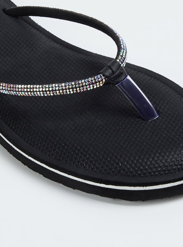 Women Stone Embellished Flip Flops