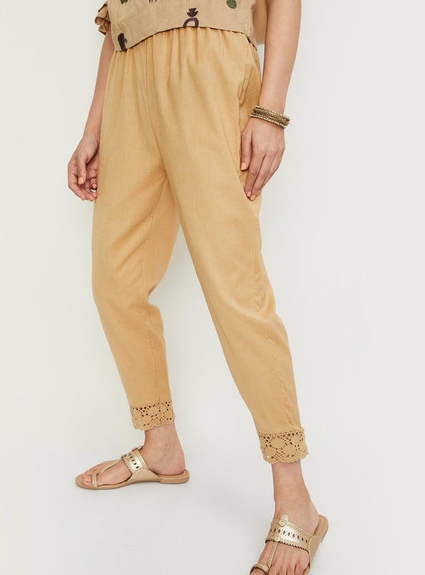 Women Lace Hem Straight Pants