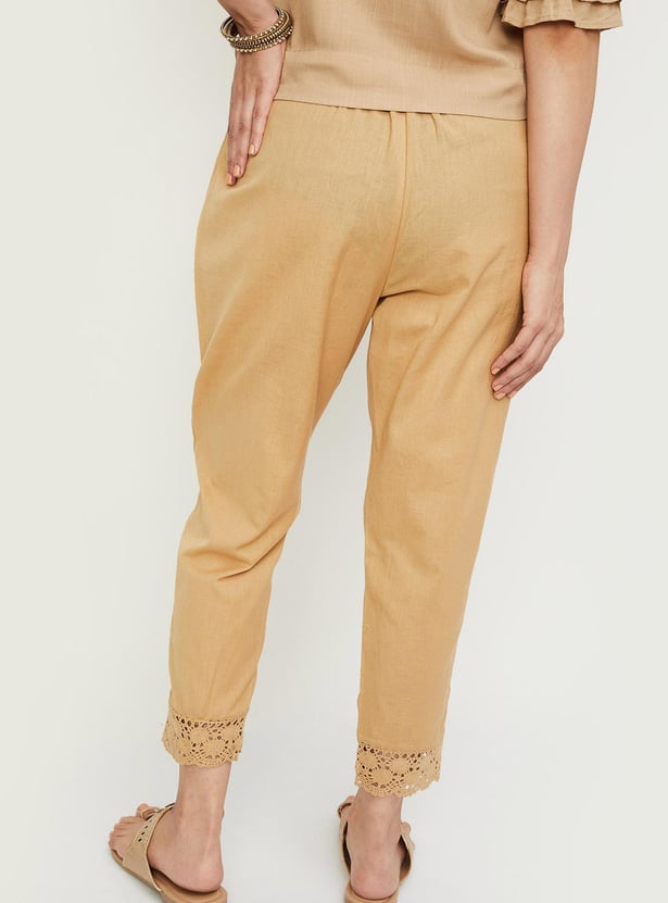 Women Lace Hem Straight Pants