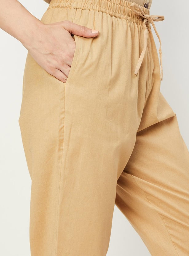 Women Lace Hem Straight Pants