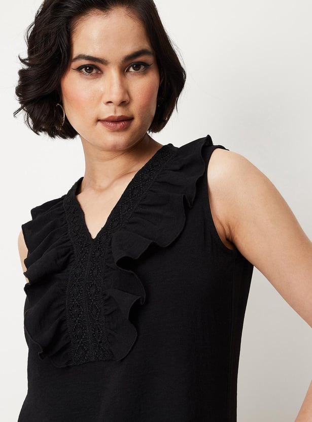 Women Ruffled Sleeveless Dressy Top