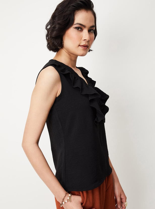 Women Ruffled Sleeveless Dressy Top