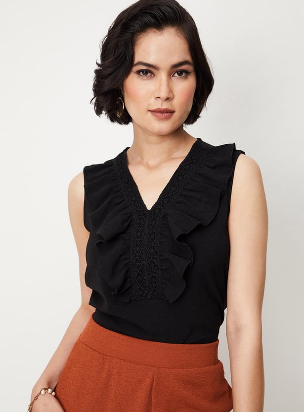 Women Ruffled Sleeveless Dressy Top