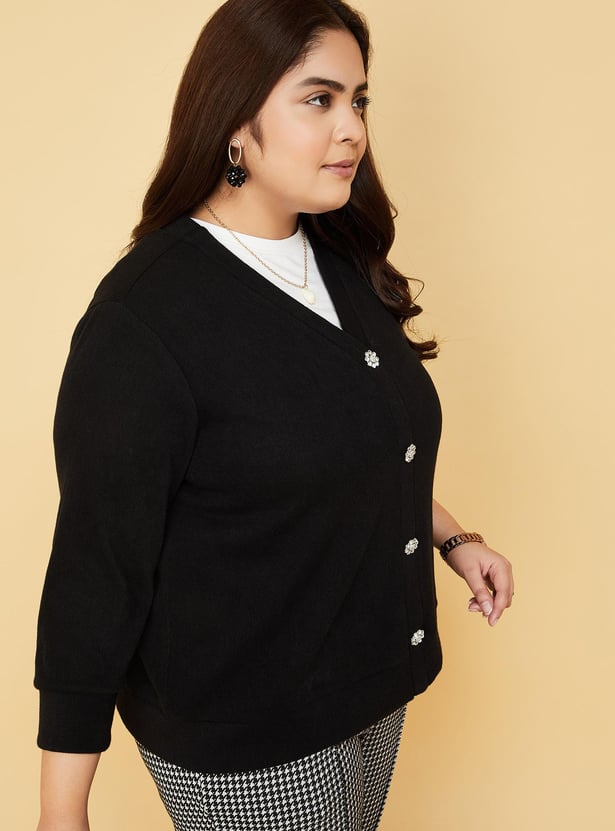 Women Knitted Cardigan with Embellished Placket