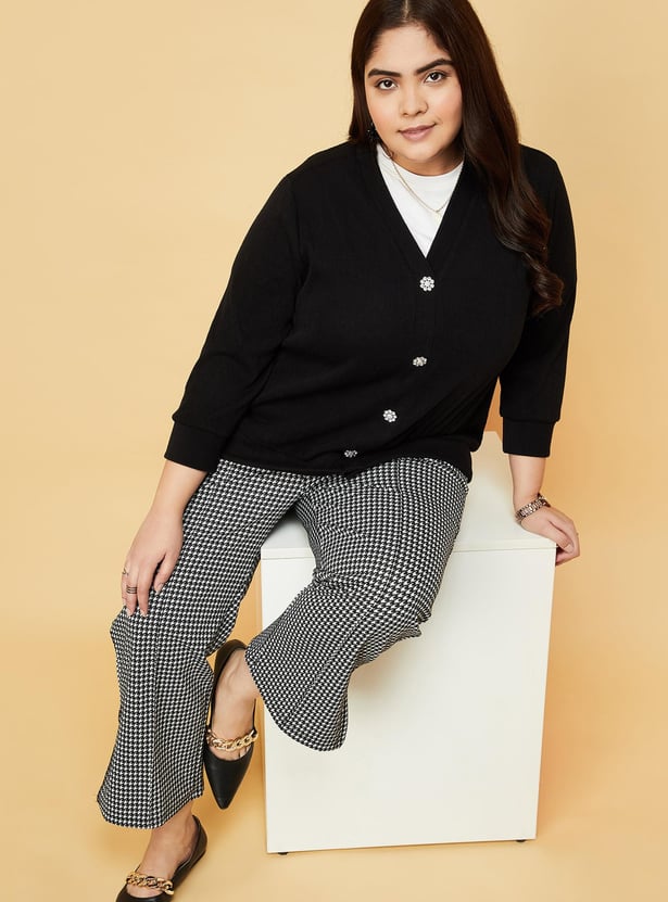 Women Knitted Cardigan with Embellished Placket