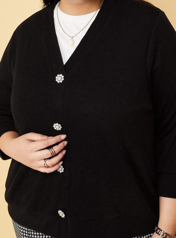 Women Knitted Cardigan with Embellished Placket