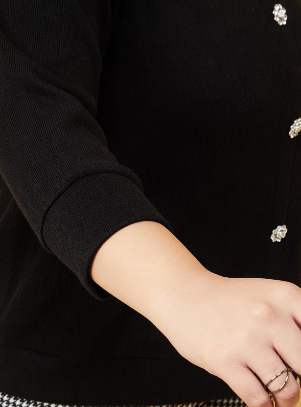 Women Knitted Cardigan with Embellished Placket
