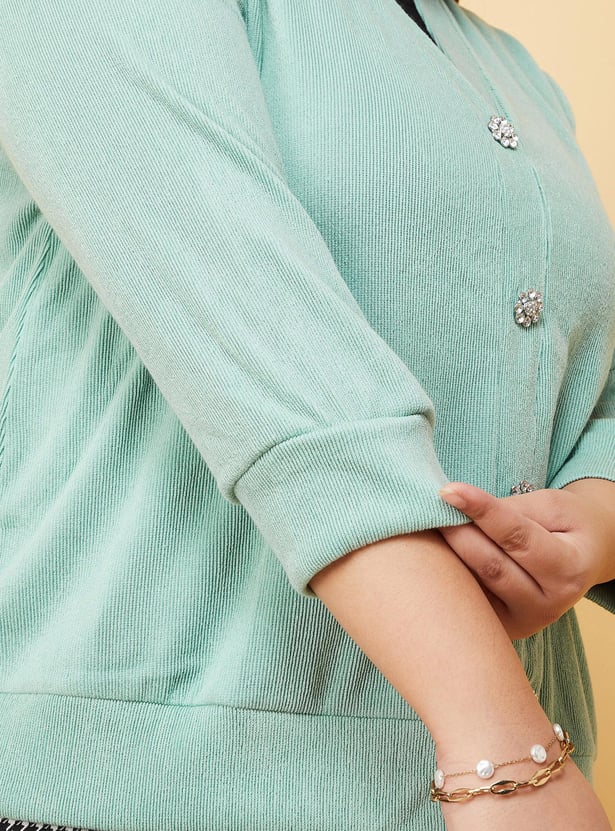 Women Knitted Cardigan with Embellished Placket