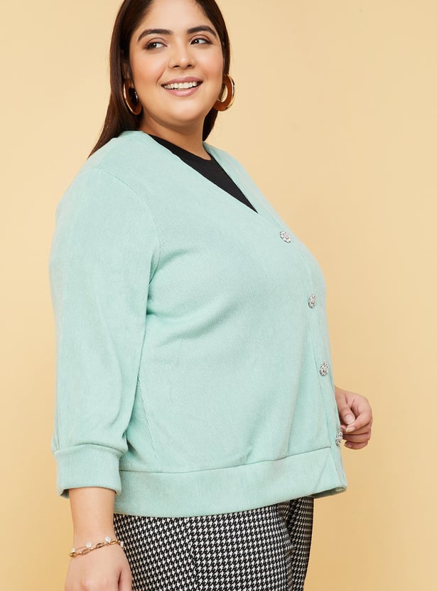 Women Knitted Cardigan with Embellished Placket