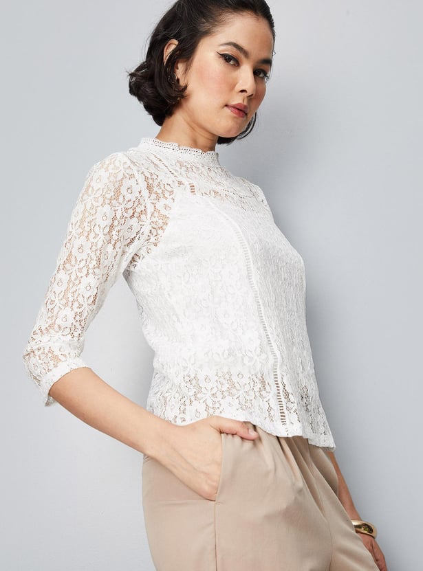 Women Lace Mock Neck Top
