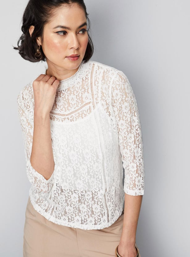 Women Lace Mock Neck Top