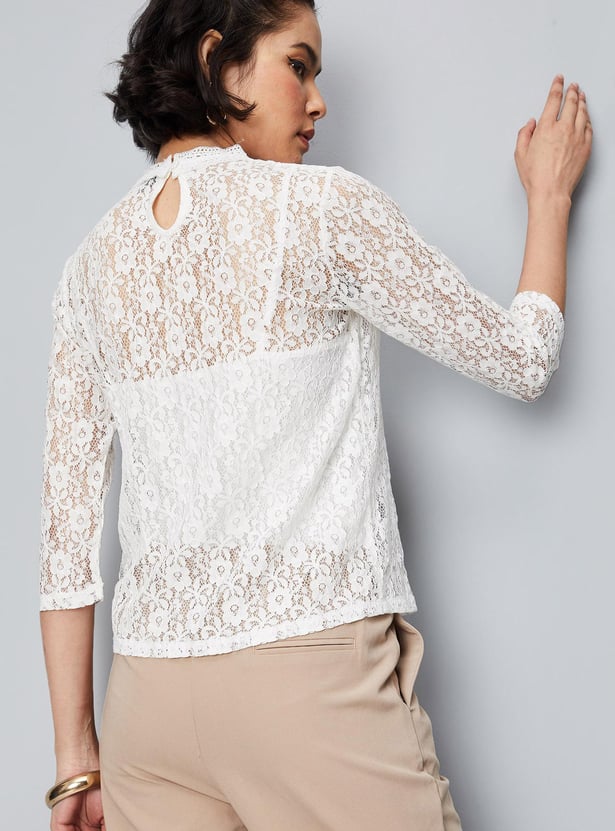 Women Lace Mock Neck Top