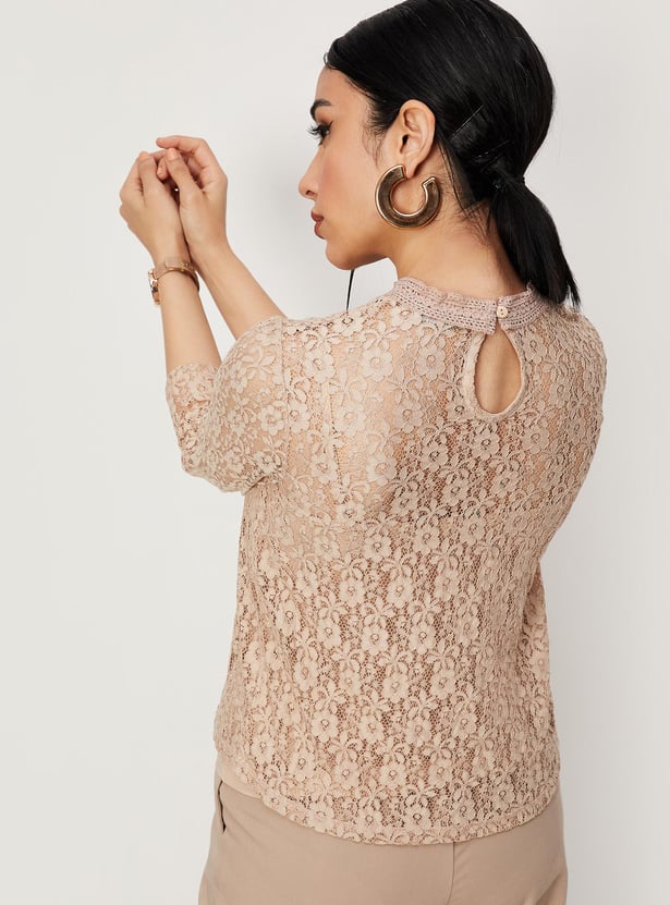 Women Lace Mock Neck Top