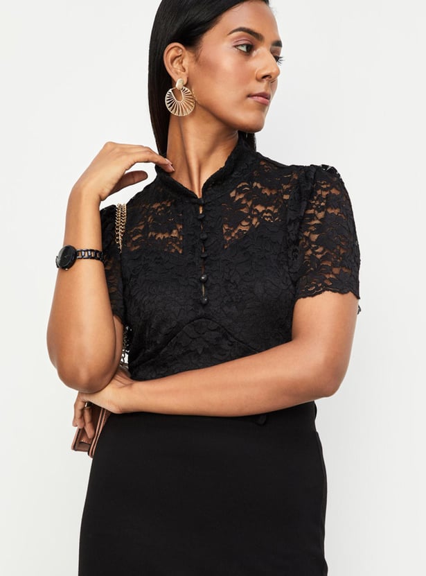 Women Lace Hight Neck Top