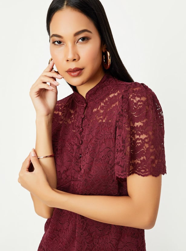 Women Lace Hight Neck Top