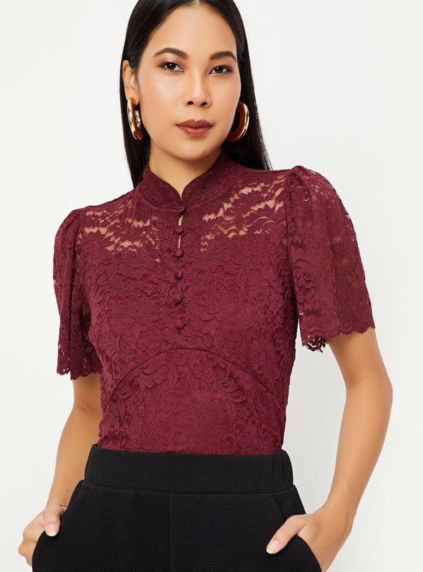 Women Lace Hight Neck Top
