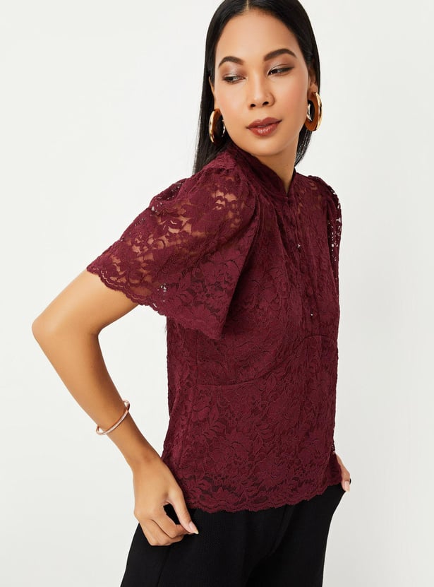 Women Lace Hight Neck Top