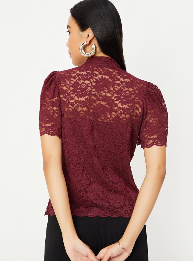 Women Lace Hight Neck Top