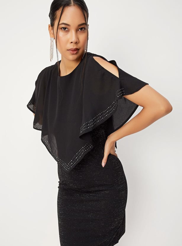 Women Shimmery Capelet Sheath Dress