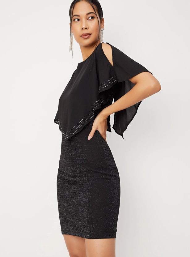 Women Shimmery Capelet Sheath Dress