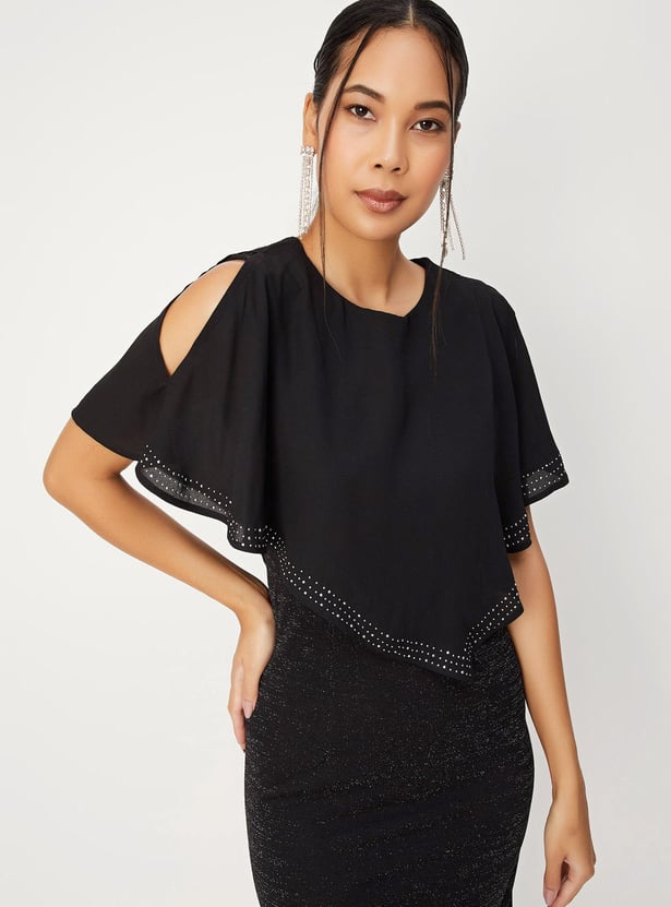 Women Shimmery Capelet Sheath Dress