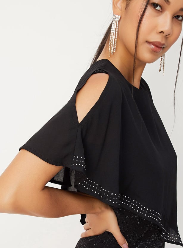Women Shimmery Capelet Sheath Dress
