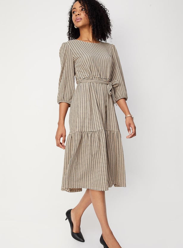 Women Checked Tiered Dress