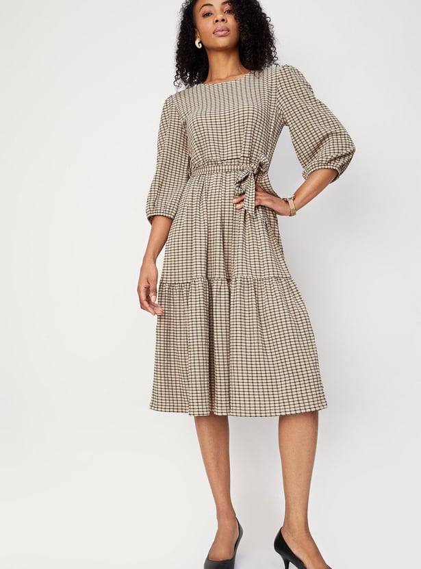 Women Checked Tiered Dress