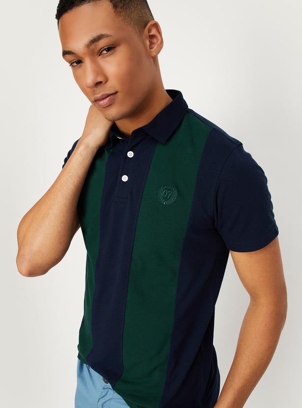 Men Slim Fit Colourblocked Polo T-shirt