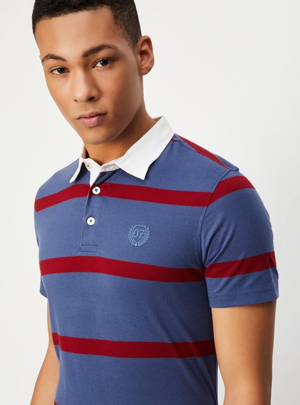 Men Striped Slim Fit Polo T-shirt