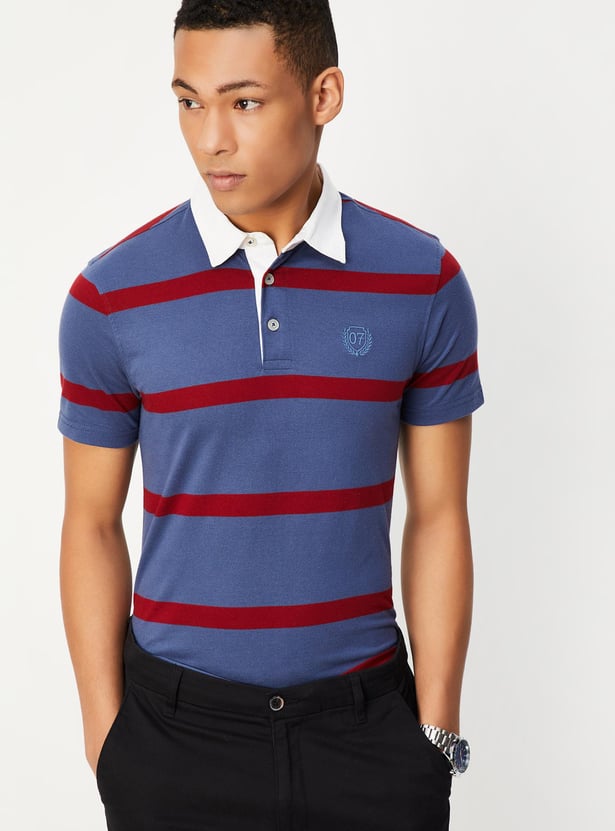 Men Striped Slim Fit Polo T-shirt
