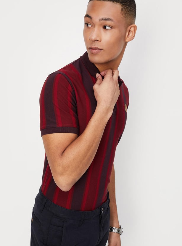 Men Striped Slim Fit Polo