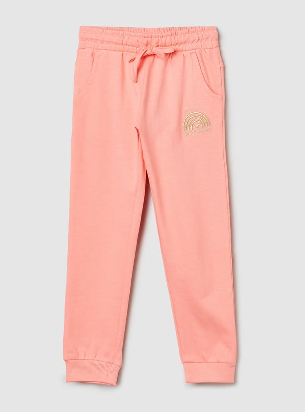 Girls Solid Drawstring Waist Joggers