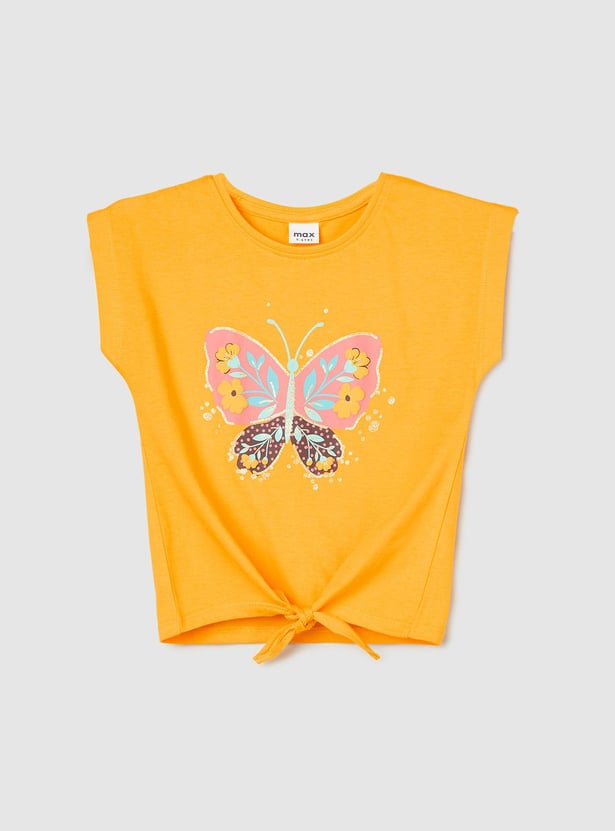 Girls Printed Top with Knotted Hem