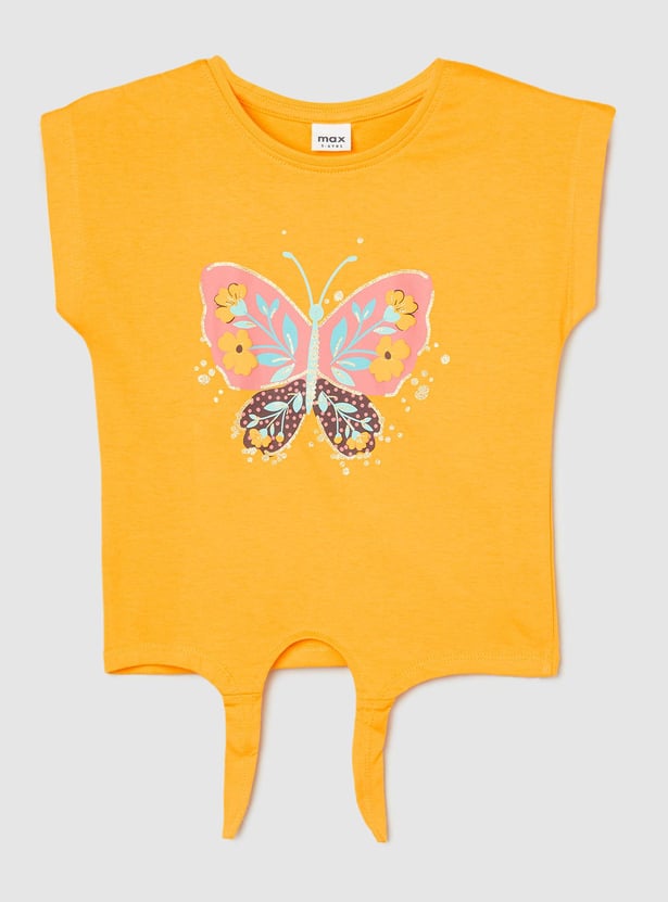 Girls Printed Top with Knotted Hem