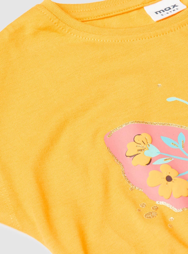 Girls Printed Top with Knotted Hem